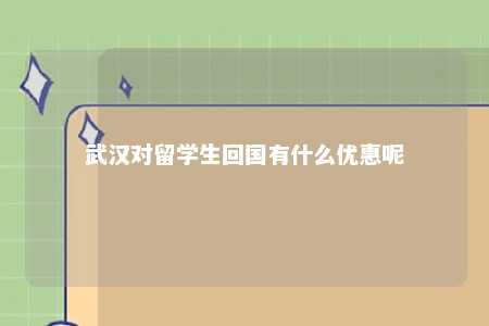 武汉对留学生回国有什么优惠呢